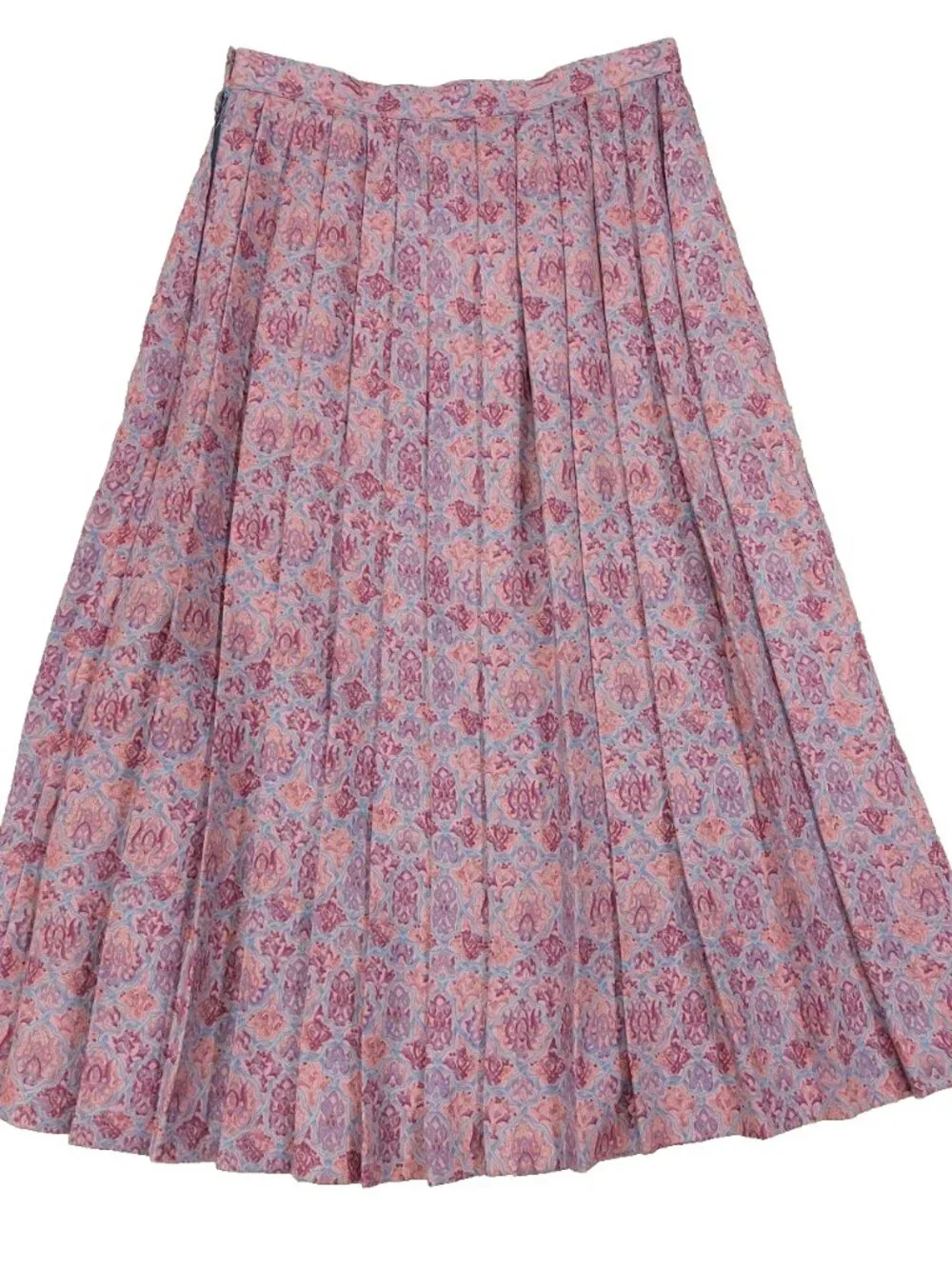 Vintage 80s Midi Pleated A-Line Skirt Sz 27, Bohemian Hippie, Purple Abstract